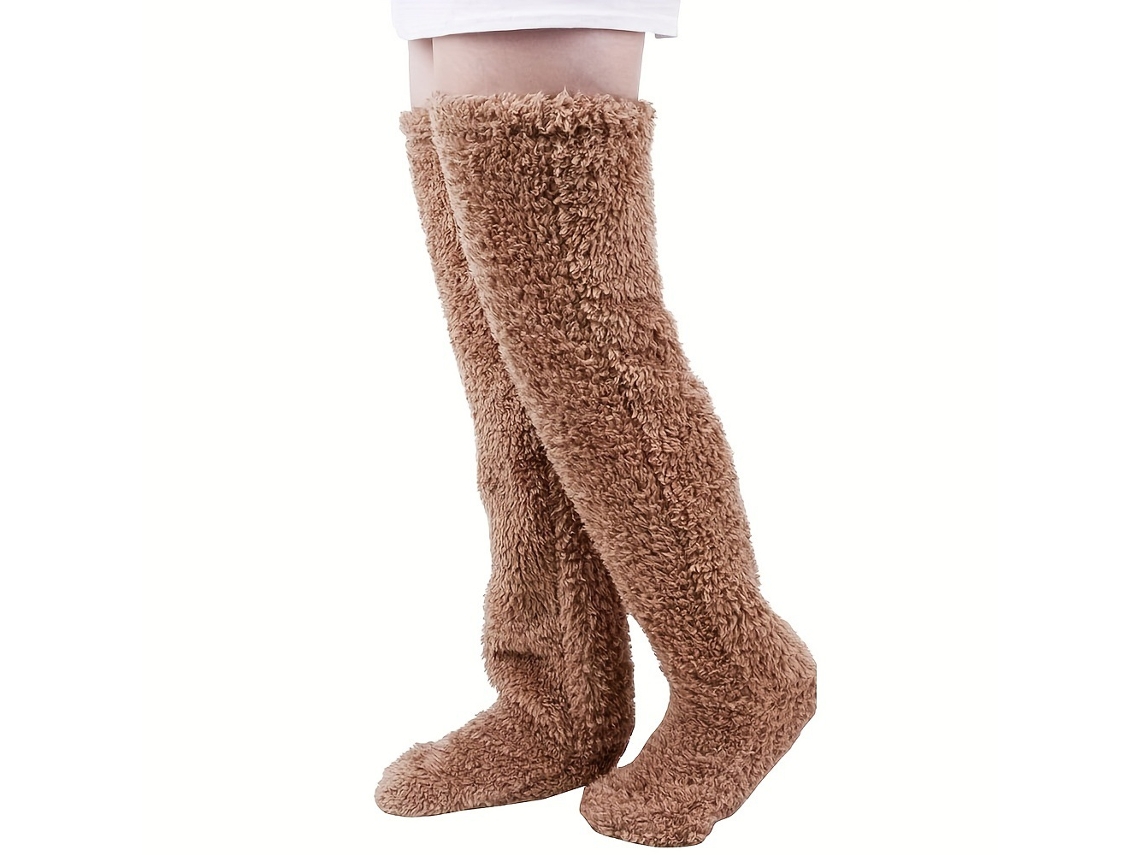Calcetines hasta la rodilla, calcetines altos y cálidos para el invierno, calentadores de piernas suaves y cálidos (marrón) Cuich