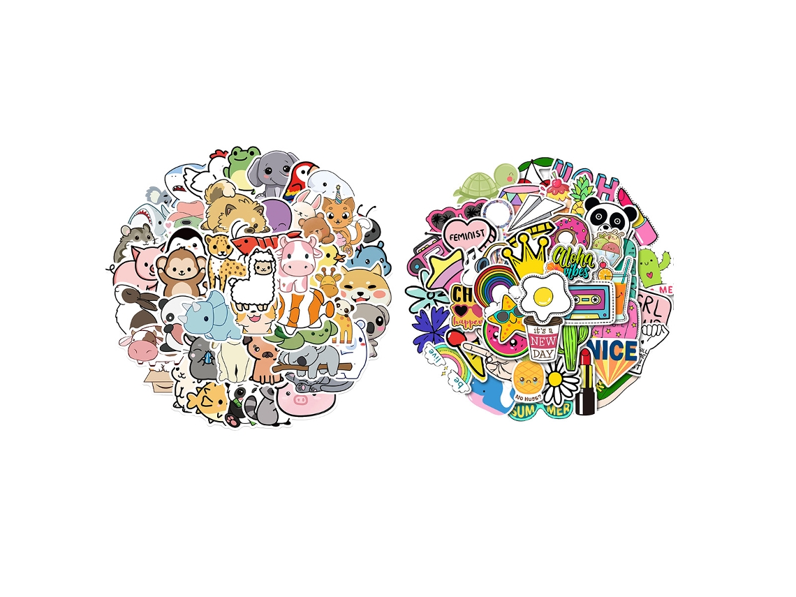 100 pegatinas de papel bonitas para botellas de agua, portátiles, patinetas, maletas y celulares. Pegatinas impermeables con personajes de dibujos animados.