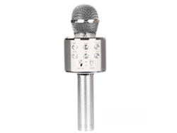 Micrófono de karaoke inalámbrico Bluetooth 5 en 1 con altavoces estéreo y 4 efectos de voz Mdug (plateado)