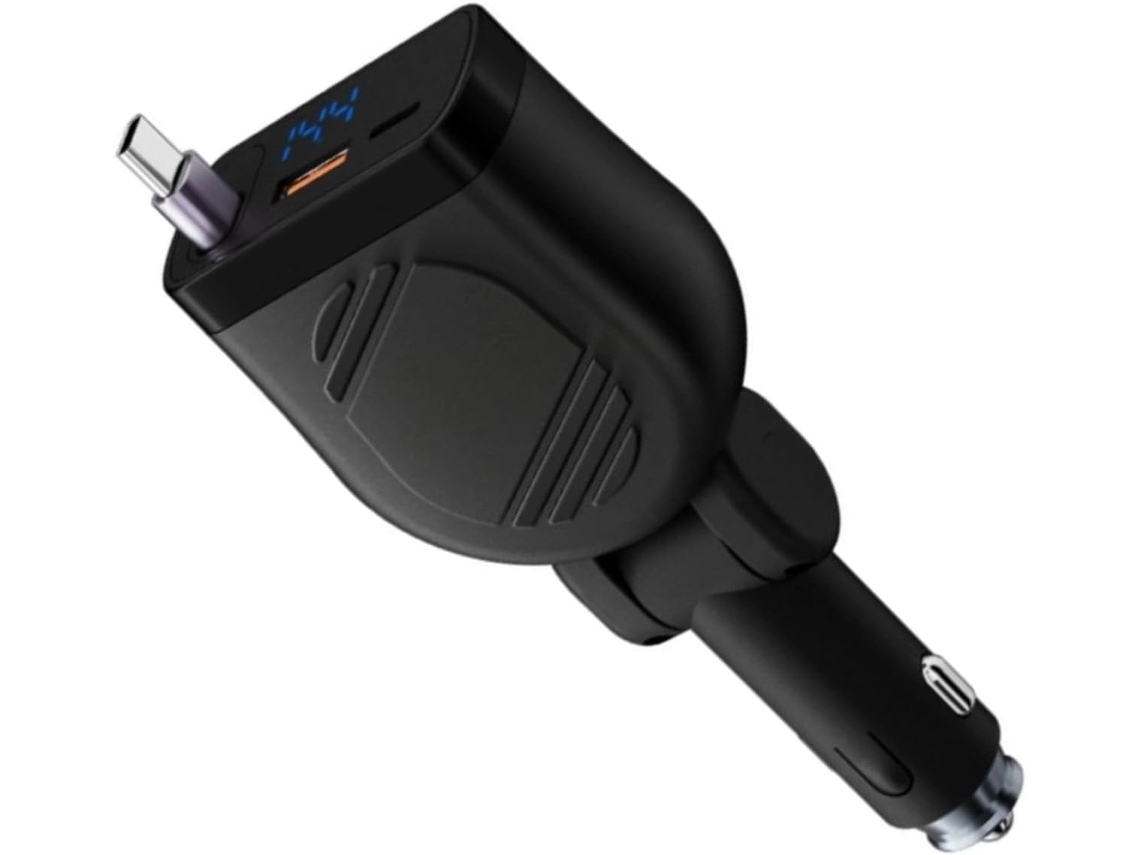 Adaptador De Carga Portátil Retráctil Para Coche - 120w - Usb C Rápido - Incluye Cable Para Teléfono