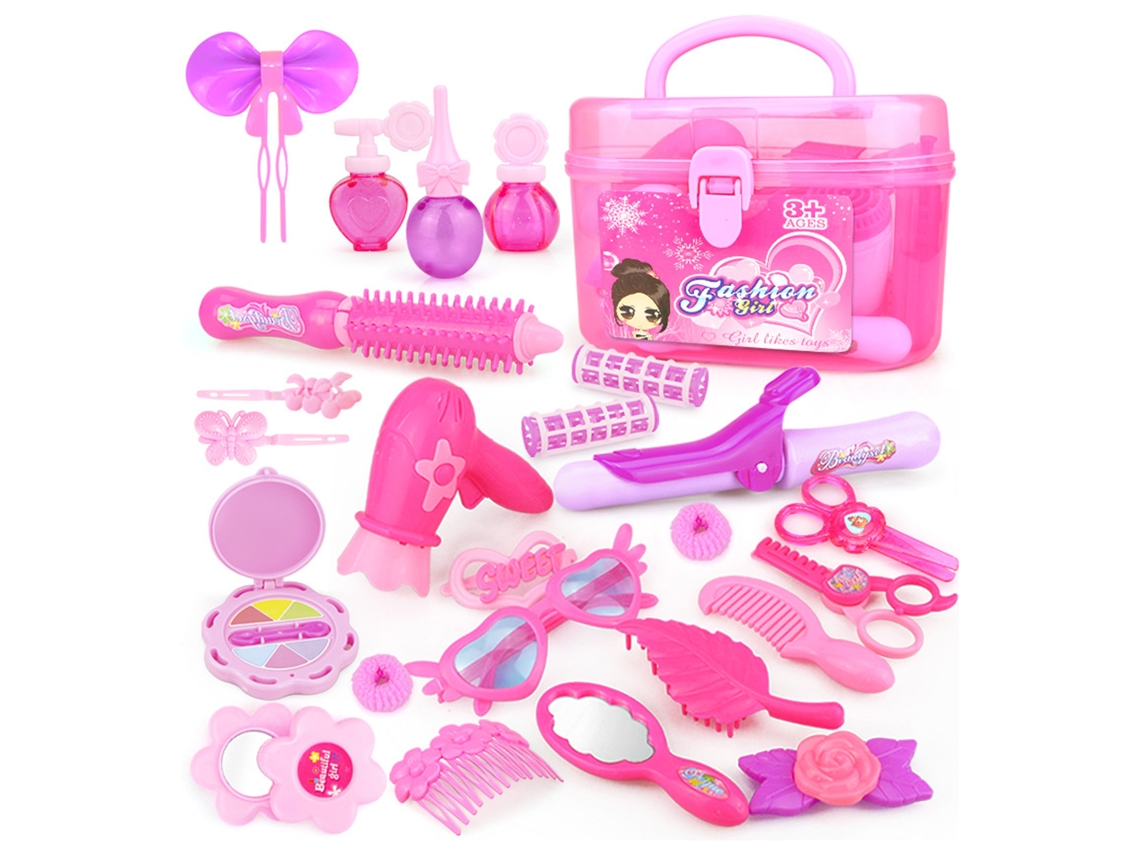 2026-24pcs Juego De Salón De Belleza Para Niñas Con Juguetes De Peinado Simulados En Rosa