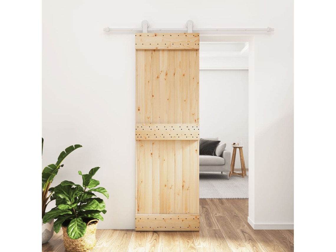 Puerta corrediza | Puerta corredera con herrajes 70x210 cm madera maciza de pino Wsd516940 Lovely Home