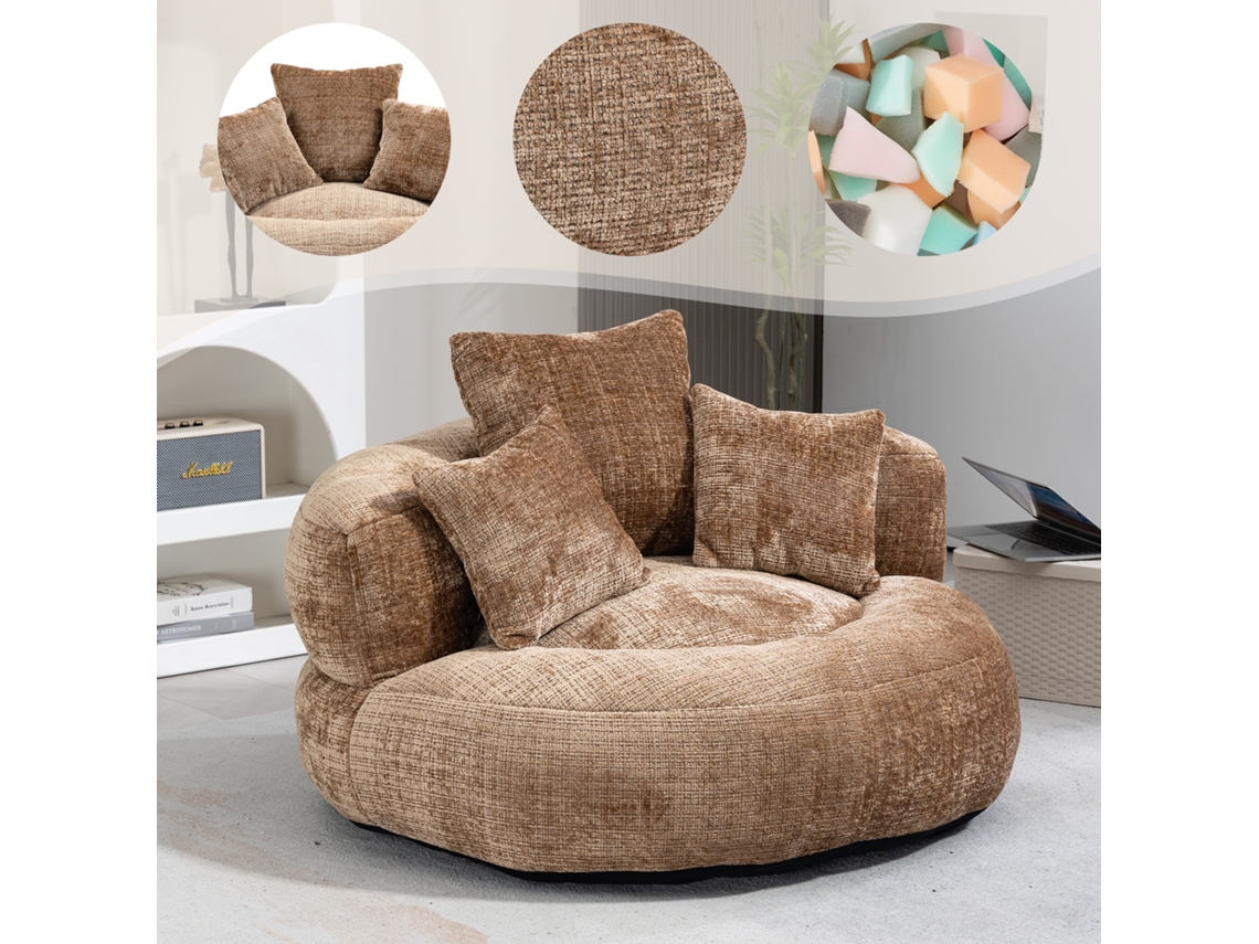 Sofá de suelo con cojines de respaldo, sillón reclinable, marrón.