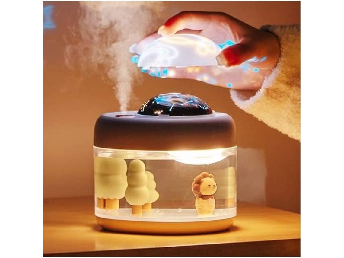 Humidificador Con Proyector Giratorio Y Diseño De León, Conexión Usb, Gran Capacidad De 500 Ml, Luz Ambiental Silenciosa.