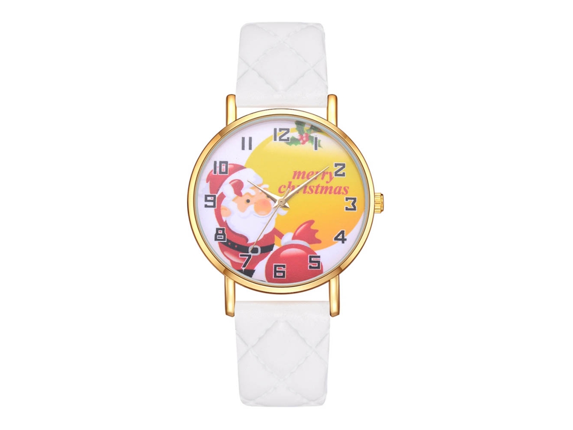 Reloj De Cuarzo Casual Con Correa De Pu Y Diseño De Papá Noel Unisex (blanco)