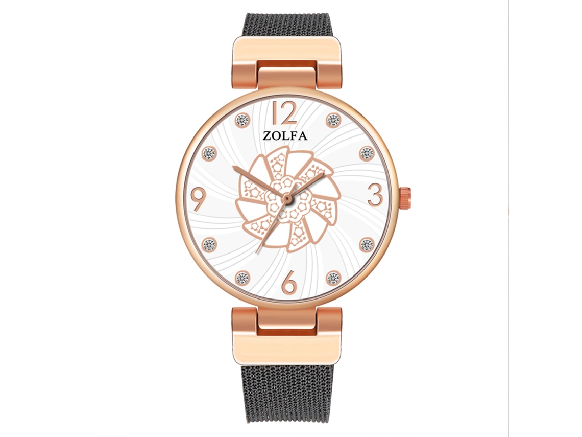 Reloj De Pulsera De Moda Para Mujer Con Brazalete De Acero Y Esfera De Cuarzo Con Pedrería (negro)