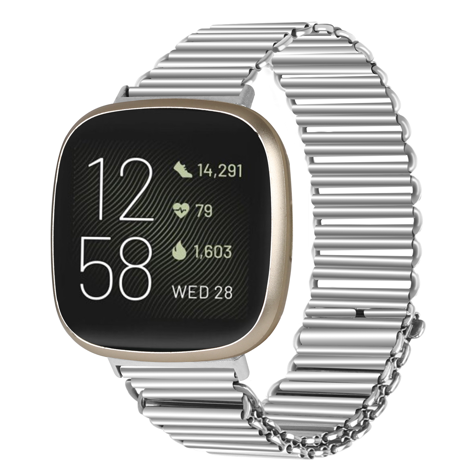 Correa de Reloj de Acero Inoxidable para Fitbit Sense 2/Versa 4 Plata