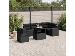 Conjunto de sofá de jardín de 7 piezas con cojines, ratán negro, Dkd Home Decor