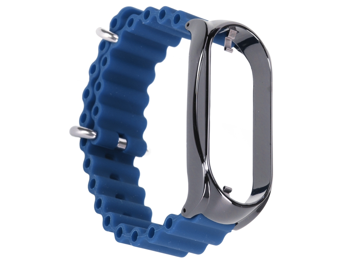 Pulsera De Silicona Con Funda Protectora De Acero Inoxidable Para Mi Band 7, Color Azul Medianoche.