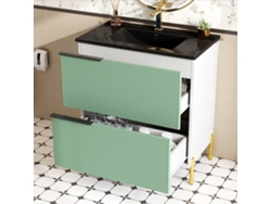 Mueble Lavabo Baño 1 Seno - Con Cajones, Mdf, Organizador, Cerámica - Verde