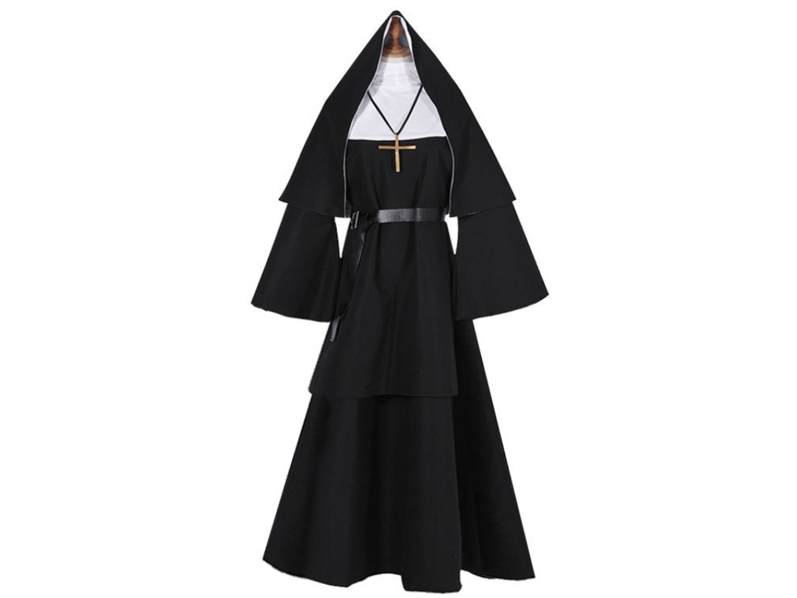 Disfraz de monja fantasma de Halloween, disfraz de monja de terror, negro, talla XXXL, Chennnls