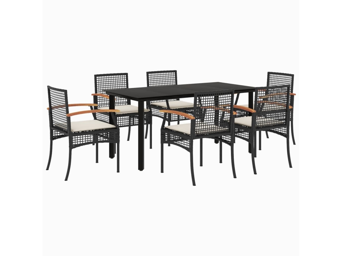 Maison Exclusive - Set De Comedor De Jardín 7 Pzas Y Cojines Ratán Sintético Negro