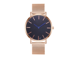 Reloj Casual De Cuarzo Para Hombre Con Correa De Malla De Aleación De Metal Oro Rosa Y Detalles Azules.