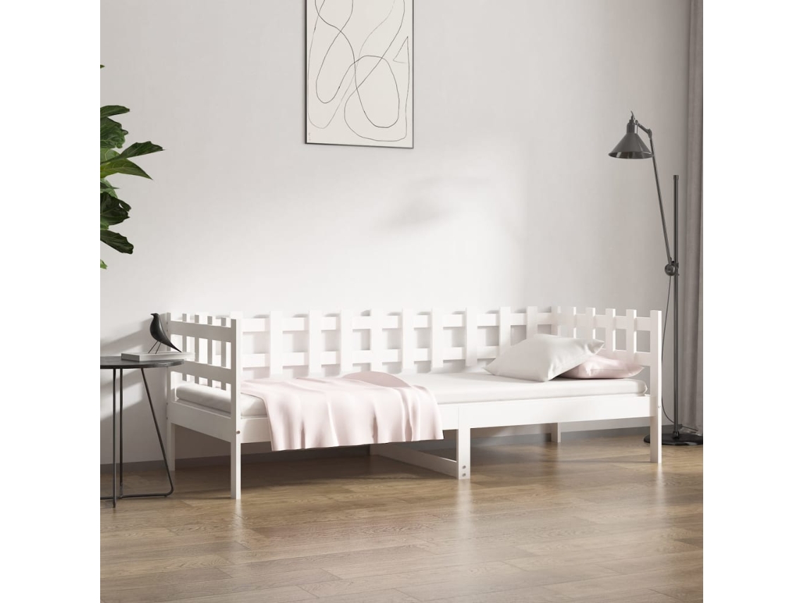 Sofá Cama Madera de Pino Macizo Blanco (90x190 cm)