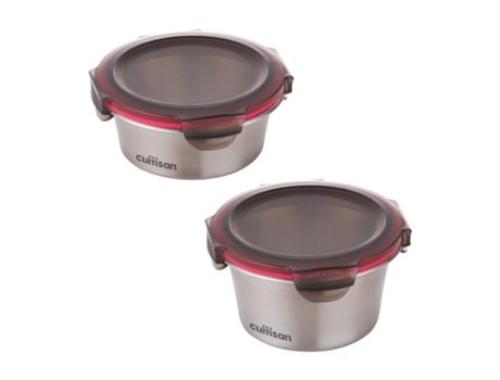 CUITISAN Flora - Set de 2 Recipientes Redondos de 0.3L y 0.4L en Acero Inoxidable Apto Microondas