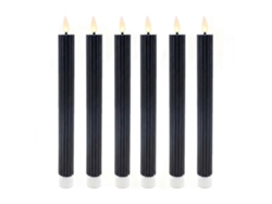 Relaxdays Velas Led, Conj. 6, A X D: 25 X 2 Cm, Chama Tremeluzente, Cera Verdadeira, Com Ranhuras, Sem Chama, Pretas