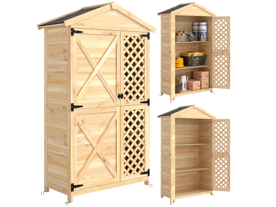 Armario de almacenamiento exterior de madera con techo, 101,5 x 49 x 176 cm, 2 puertas, 2 estantes | Sin marca