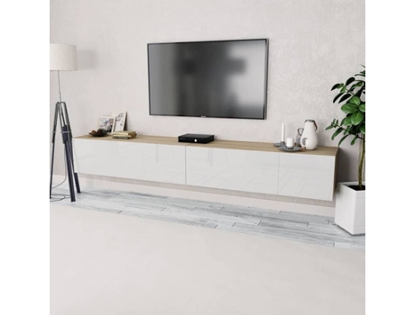 Vidaxl Mueble Tv aglomerado 2 pzas roble blanco brillo soporte televisor piezas 275114 120 x 40 34