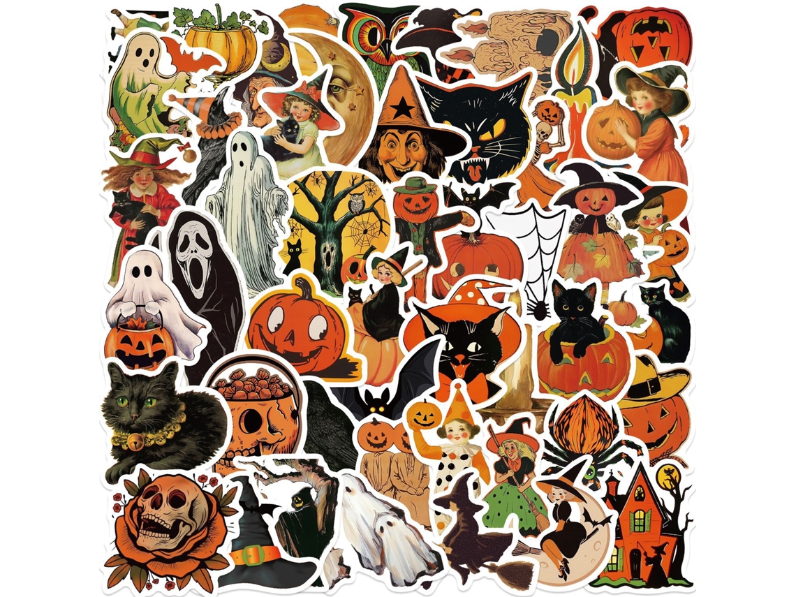 52 pegatinas impermeables de Halloween, estilo dibujos animados, para teléfono, guitarra, portátil, cuaderno y taza. Viewleaf