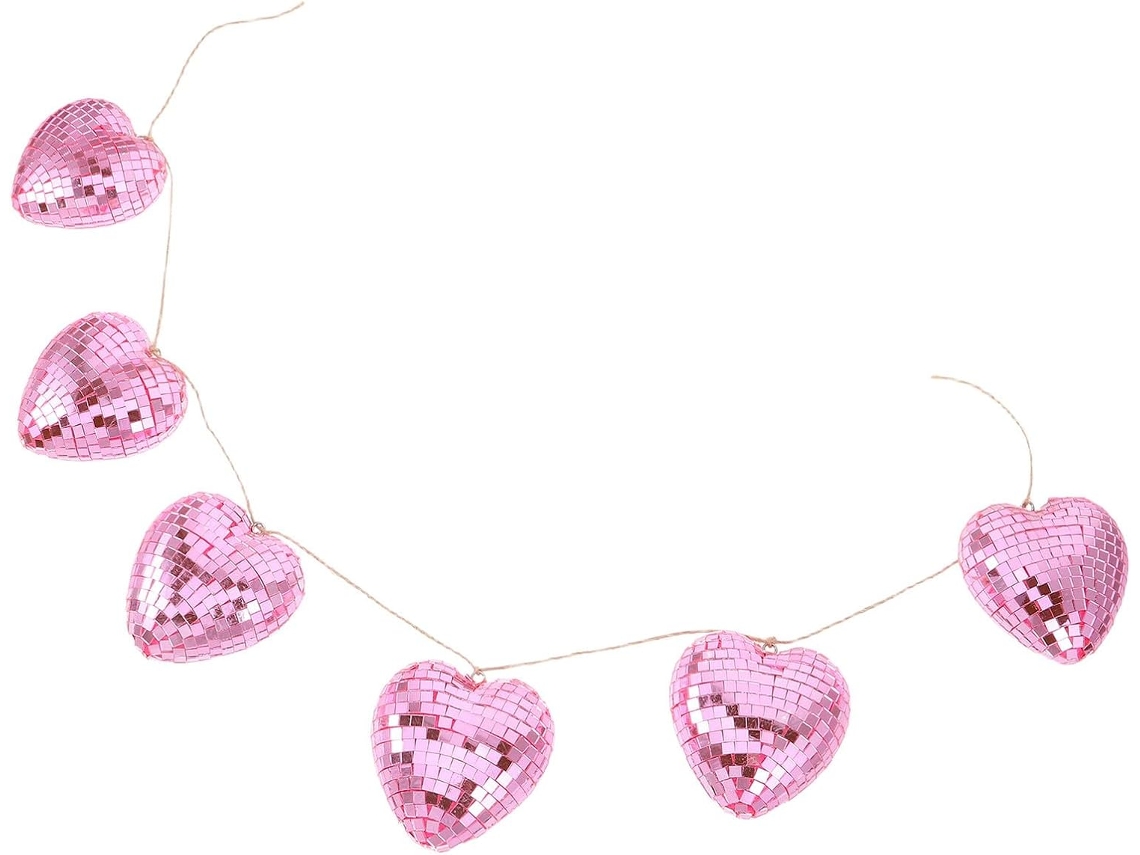 Guirnalda Colgante De San Valentín Con 6 Corazones De Espejo Rosas, Decoración Reflectante Facetada Estilo Discoteca.