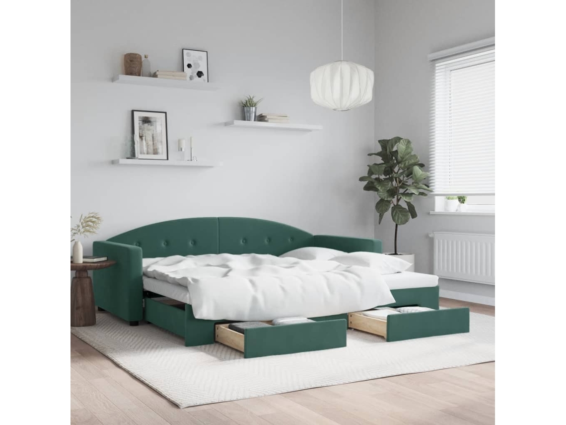 Sofá Cama Nido Con Cajones Terciopelo Verde Oscuro 90x200 Cm