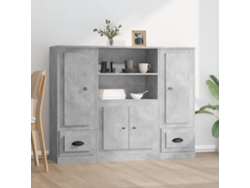 3 Uds Aparador Alto | Mueble De Comedor | Buffet Alto Madera Contrachapada Gris Hormigón Wsd52936
