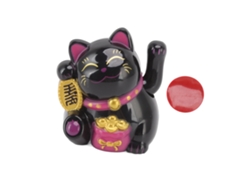 Gato de la suerte chino Baok con brazo móvil, estatua decorativa con luz solar para el hogar y el coche, color negro.