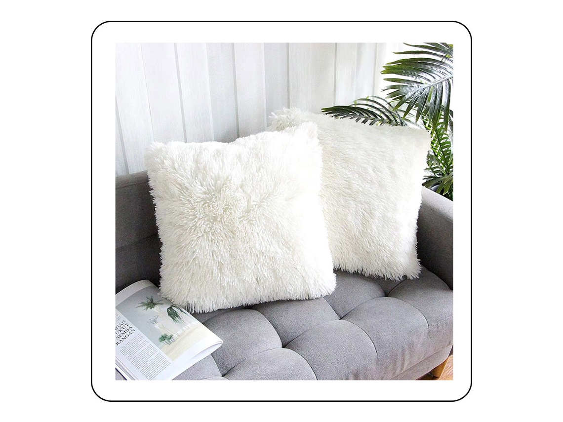 Juego De 2 Fundas De Almohada De Felpa Blanca De 45 X 45 Cm