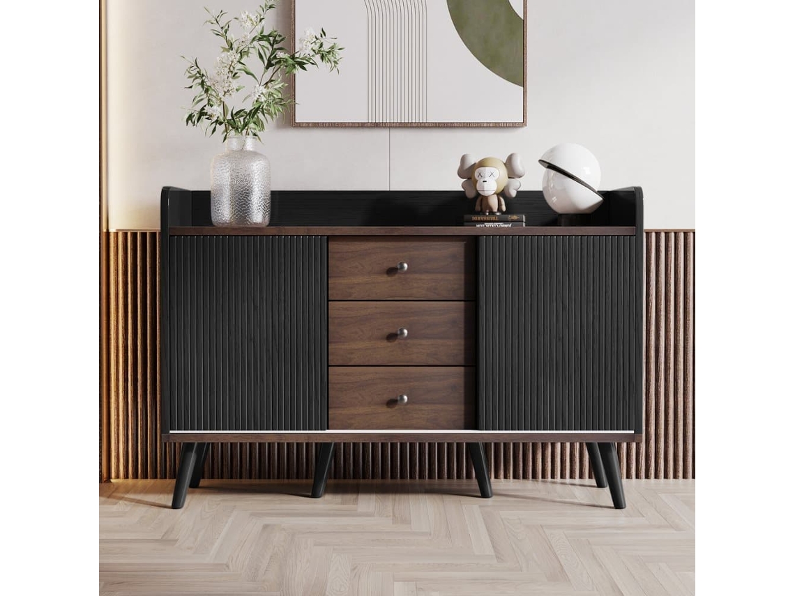 Aparador 117,5x40x80 Cm - Tres Cajones, Diseño Moderno En Madera - Negro