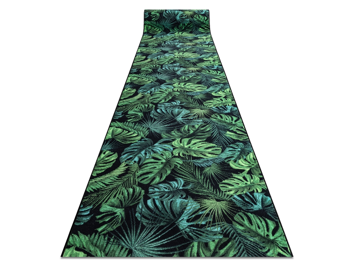 Alfombra de Pasillo con Refuerzo de Goma Monstera Hojas, Verde 80 cm