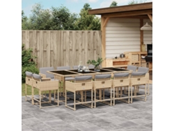 Conjunto de comedor de jardín de 13 piezas con cojines en mimbre beige mixto DKD Home Decor