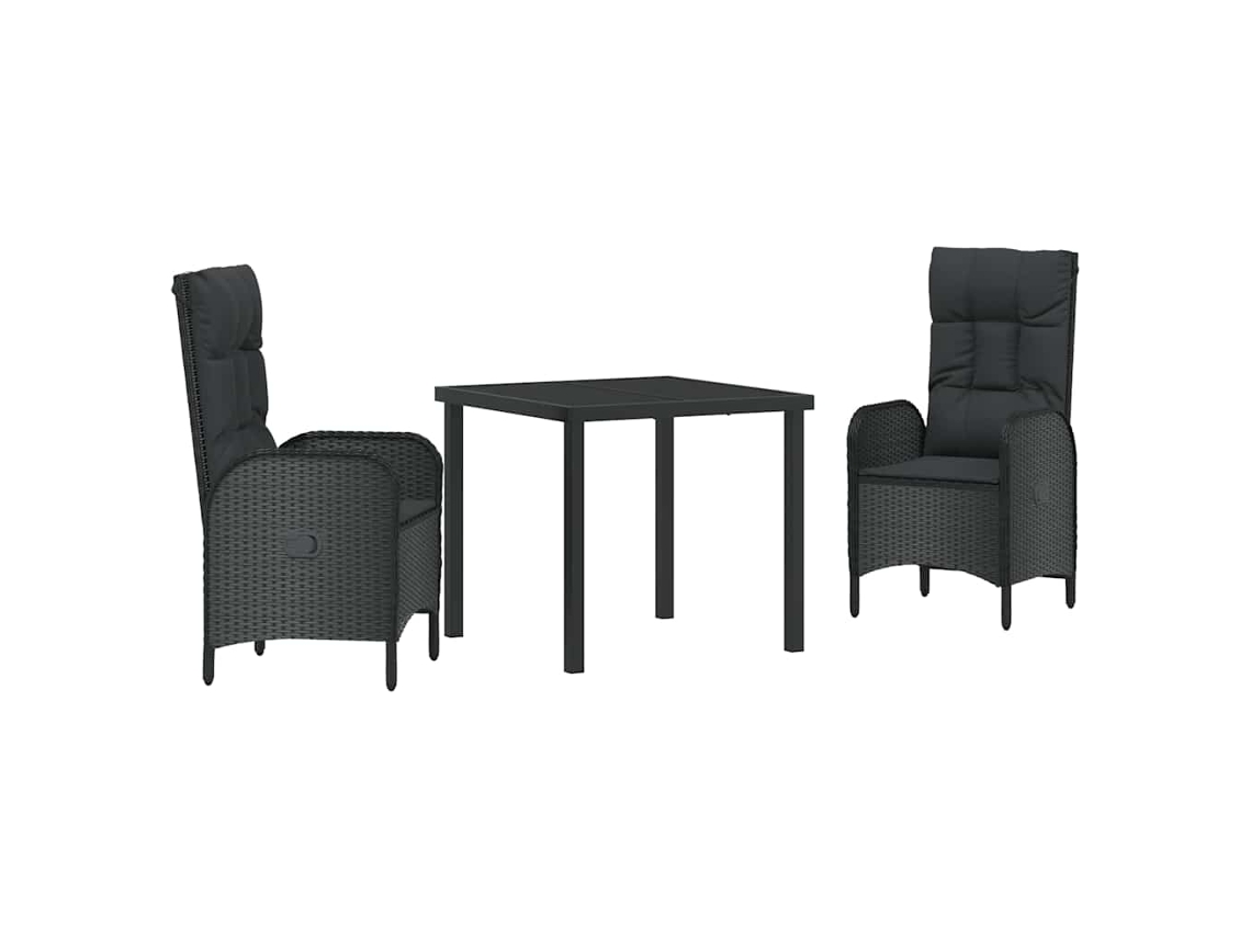 Conjunto De Comedor De Jardín 3 Uds | Mueble De Jardín Negro Ratán Sintético
