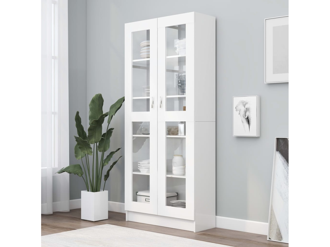 Vitrina de madera contrachapada blanco 82,5x30,5x185,5 cm
