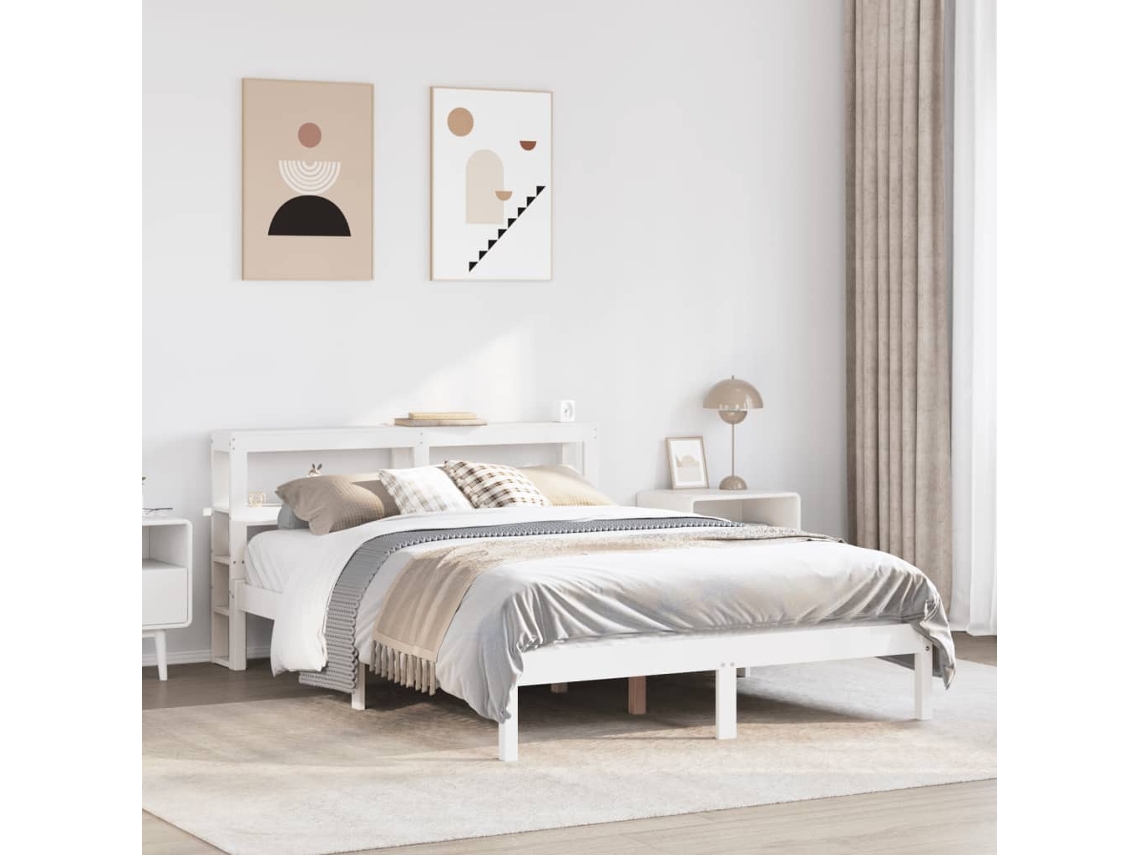 Estructura De Cama Sin Colchón Madera De Pino Blanca 140x190 Cm