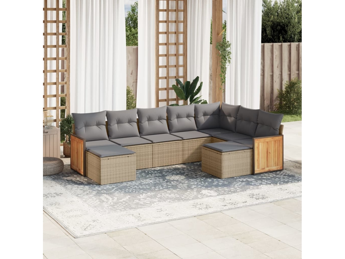 Conjunto de 9 sofás de jardín con cojines de mimbre beige de Dkd Home Decor