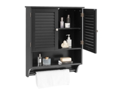 Mueble de baño Costway de pared con 2 puertas con estantes ajustables y toallero, 60 x 22 x 75 cm, color negro Jortmrd