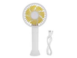Mini ventilador portátil recargable por USB, blanco, ajustable.