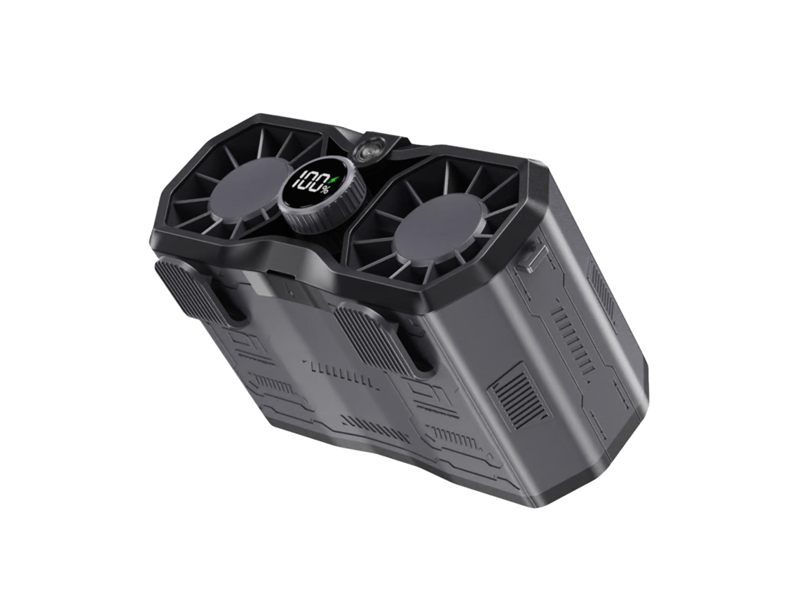 Ventilador de cintura con ajuste continuo, LED recargable con función de carga para teléfono | Sin marca