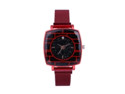 Reloj De Pulsera De Cuarzo Para Mujer Con Esfera Cuadrada Y Elegante Correa De Malla Roja De Estilo Casual.