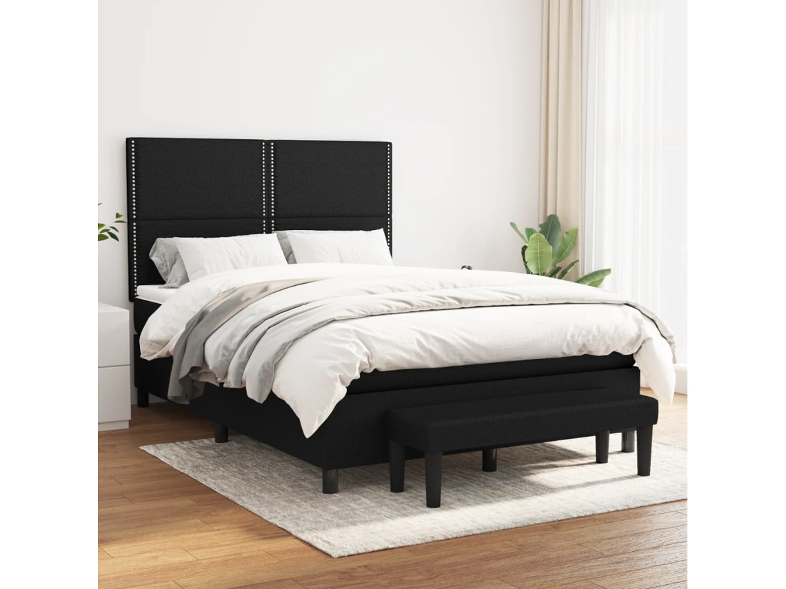 Cama Box Spring Con Colchón Tela Negro 140x200 Cm