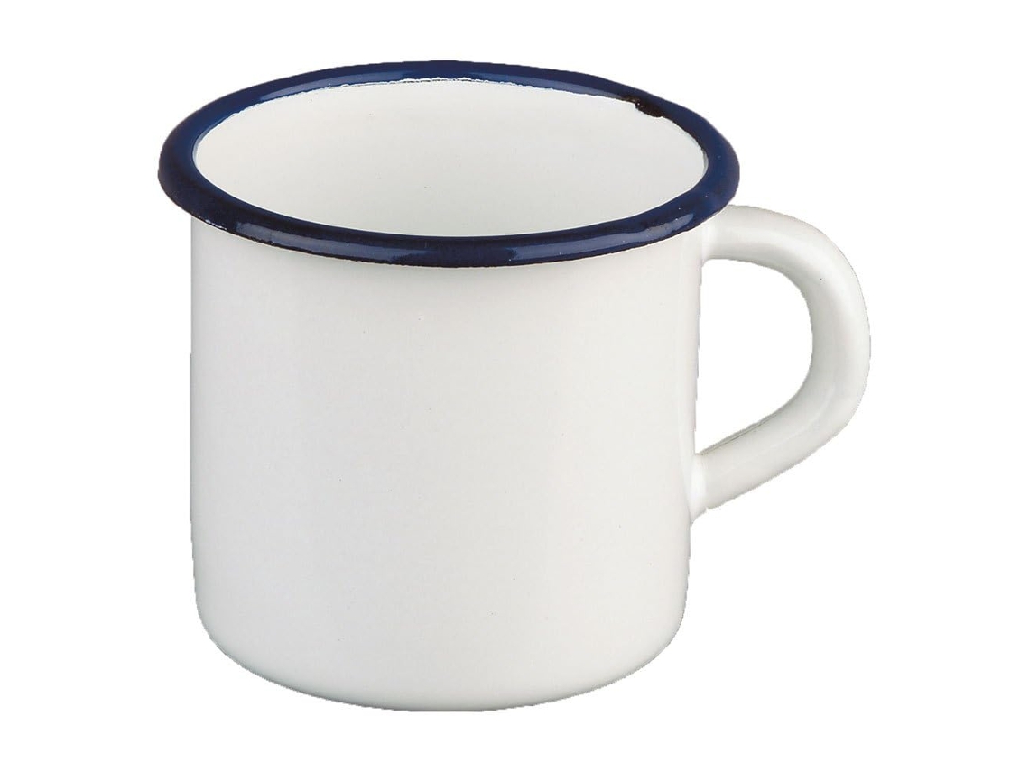 Taza Ibili de acero inoxidable de 8 cm, blanca y azul, con asa, estilo art déco, apta para lavavajillas (0,4 L)