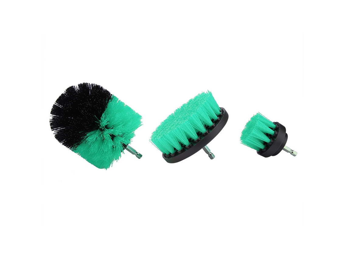 Cepillo de limpieza de 3 piezas para juntas de azulejos, bañeras e inodoros con cerdas de PP verdes.