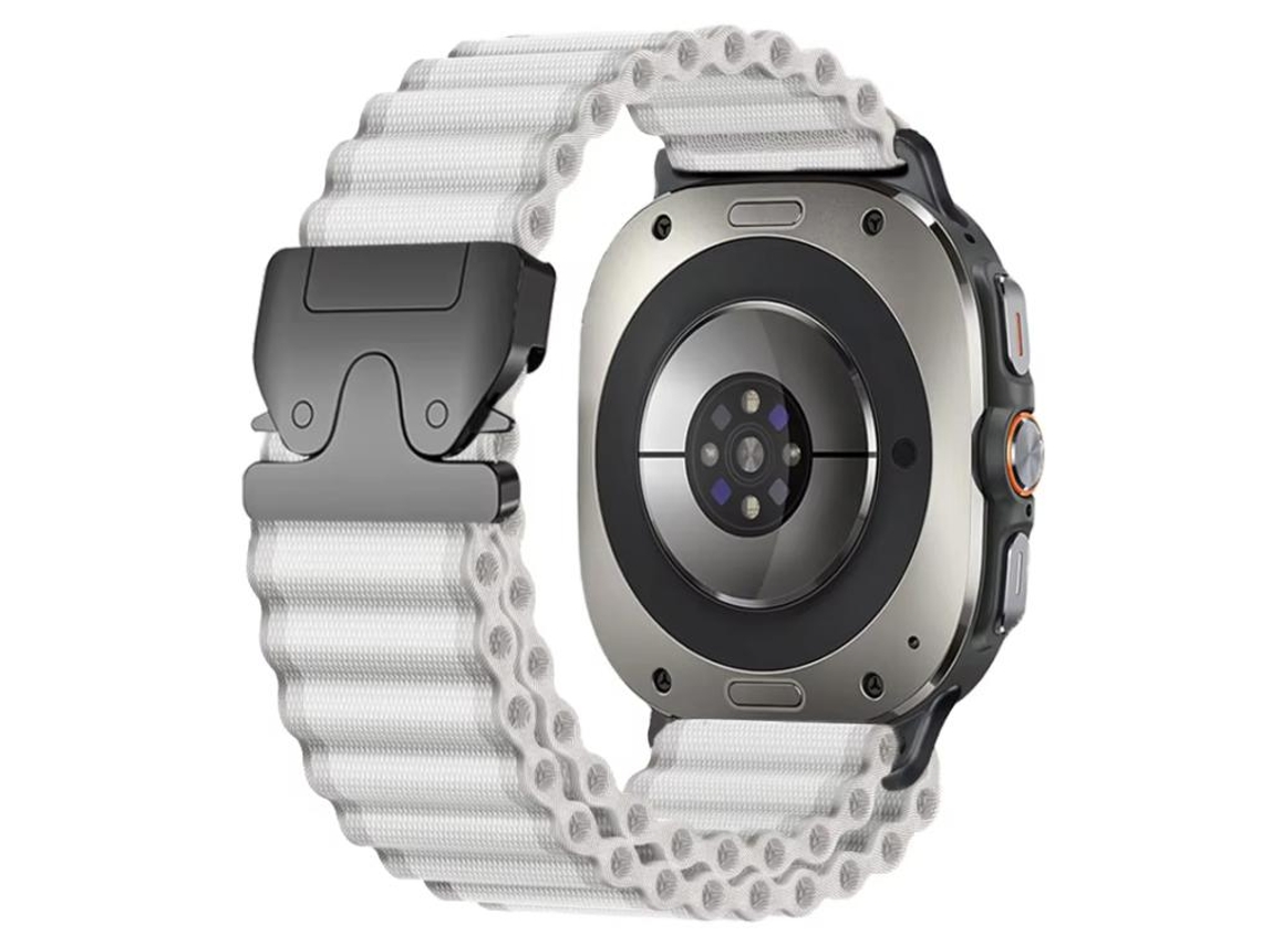 Bracelete Para Samsung Galaxy Watch 8 / 8 Classic - Nylon Esportivo Off-road Com Fecho De Paraquedas - Fivela Branca + Preta