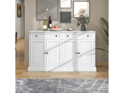Aparador con 4 puertas y 2 cajones, madera, altura 150 cm, estilo blanco