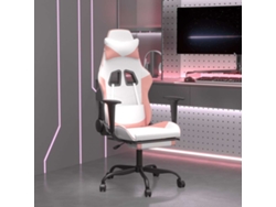 Sillón de masaje para videojuegos con reposapiés, piel sintética blanca/rosa.