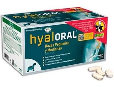 Complemento Alimenticio para Perros PHARMADIET Hyaloral (90 Tabletas - Razas Pequeñas y Medianas)