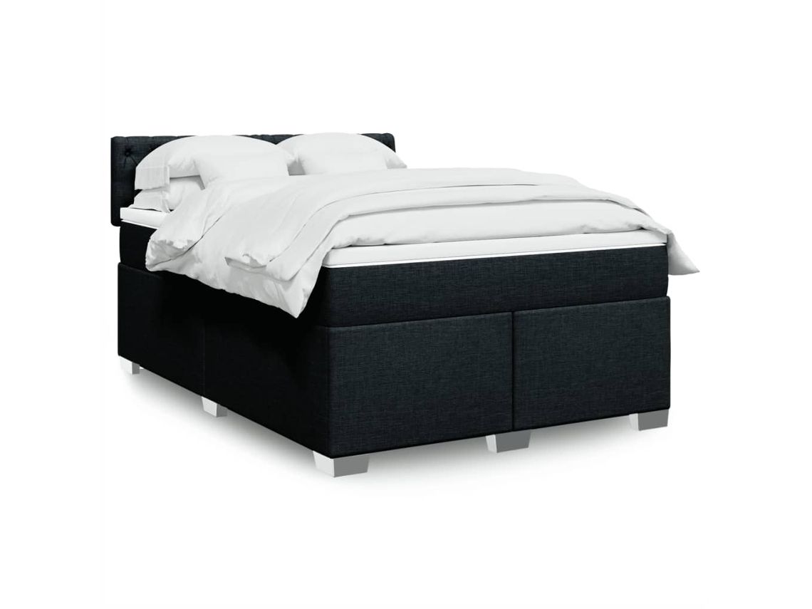 Cama Box Spring Con Colchón Tela Negro 140x190 Cm