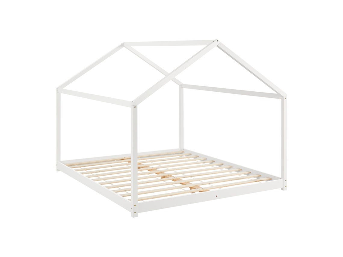 Cama para niños Cerro en forma de casa con colchón pino 160x200 cm - Blanco [en.casa]
