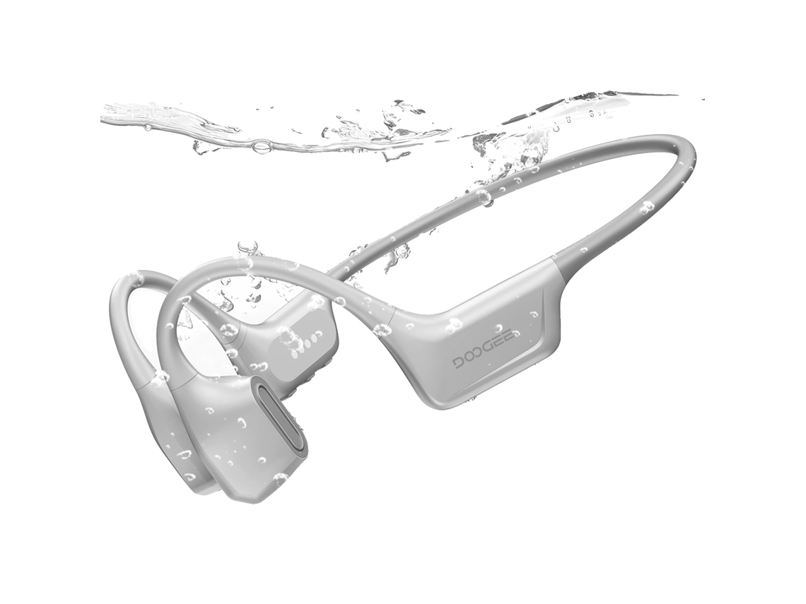 Auriculares de conducción ósea, resistentes al agua, Bluetooth 5.4, color gris.