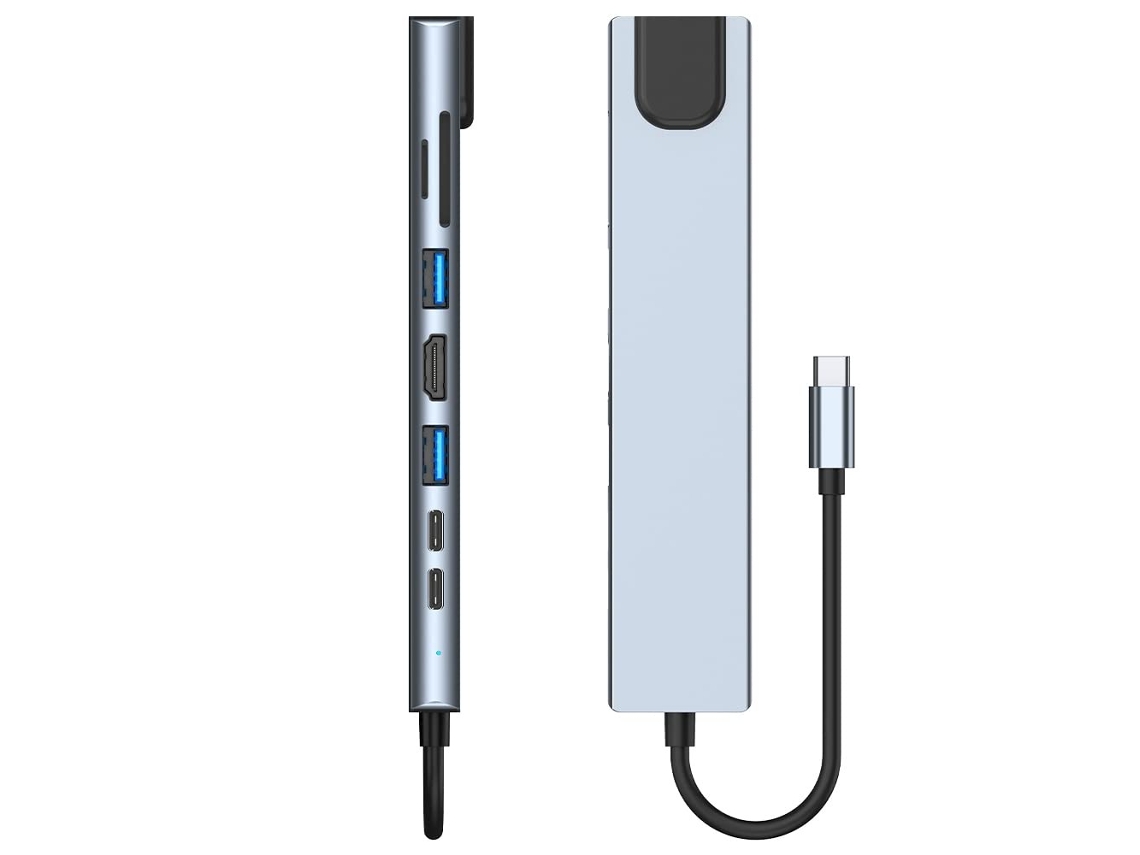 Hub USB C Adaptador 8 en 1 Hub USB C HDMI Ethernet 3 x USB 3.0 Lector de tarjetas Tarjeta SD/Micro SD Alimentación suministrada para MacBook Pro iMac Dell XPS ChromeBook con USB IKIKSO